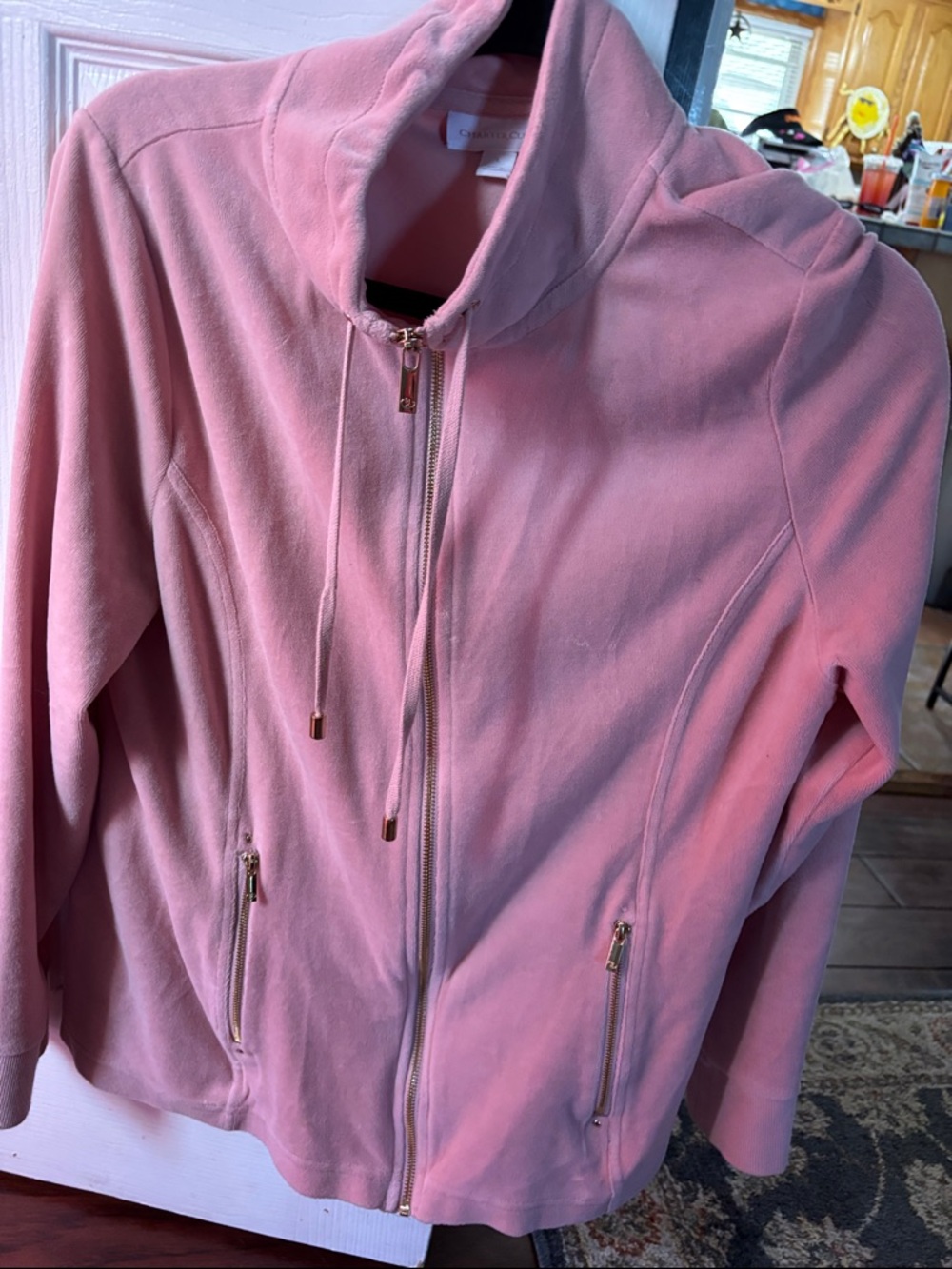 Charter Club Pink Zip-Up Velour Hoodie